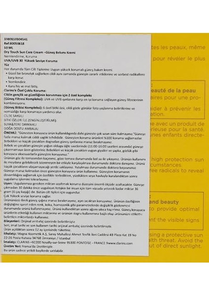 Clarins Face Cream Sun Care Güneş Kremi 1 Paket (1 x 50 Ml)