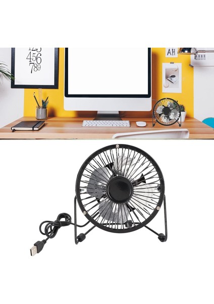 Masa Üstü Metal USB Mini Fan - Sessiz Soğutucu - 13.5 cm Çaplı 4 Kanatlı - Ayarlanabilir Açılı Masa Fanı - 5V 2.5W Güç - USB Girişli Mini Klima Fan - Ofis, Ev, Laptop