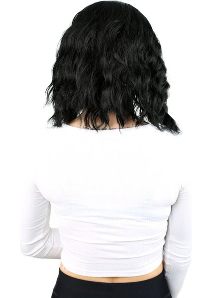 Fiber Sentetik Kısa Dalgalı Perçemsiz Peruk - Siyah fiyatları