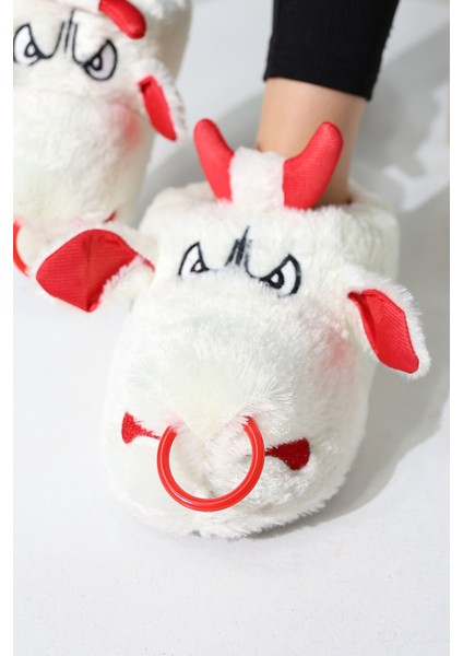 Hayvanlı B20 Boğa Modelli Kışlık Kadın Erkek Panduf Ev Içi Sessiz Taban Panduf