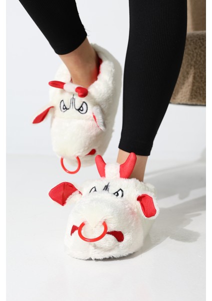 Hayvanlı B20 Boğa Modelli Kışlık Kadın Erkek Panduf Ev Içi Sessiz Taban Panduf