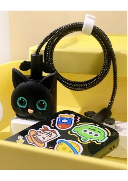 Psr Aksesuar Siyah Şarj Başlığı Şarj Kılıfı, Şarj Kablosu Örme Aparatı,kablo Koruyucu 18W/20W ile Uyumlu