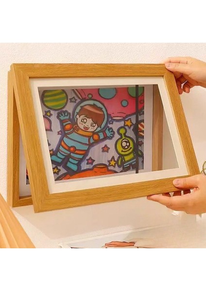 Çocuk Resim Sanat Çerçevesi – Kapaklı, Duvara Asılabilir, Etkinlik Sergileme Çerçevesi, Çocuk Çizimleri Için Katlanabilir Çerçeve, A4 (Ahşap)