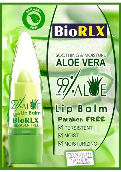 Biorlx 99% Purity Aloe Vera Color Free And Paraben Free Soothing Lip Balm Naturally Moisturize And Heal Damaging Wind, Harsh Sun, Weather Changes. It Repairs Dry, Cracked And Chapped Lips. modelleri