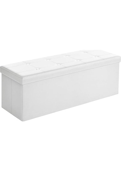 Tabure 120 Litre, Saklama Kutusu, Tabure, Katlanabilir, 300 Kg'a Kadar Yük, Sentetik Deri Kapak, Döşemeli, Beyaz LSF702