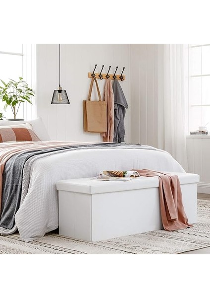 Tabure 120 Litre, Saklama Kutusu, Tabure, Katlanabilir, 300 Kg'a Kadar Yük, Sentetik Deri Kapak, Döşemeli, Beyaz LSF702 fiyatları