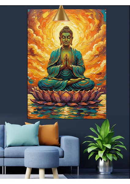 Huzurlu Oturan Altın Rengi Buda Heykeli Dekoratif Kanvas - Mdf Ahşap Tablo modelleri