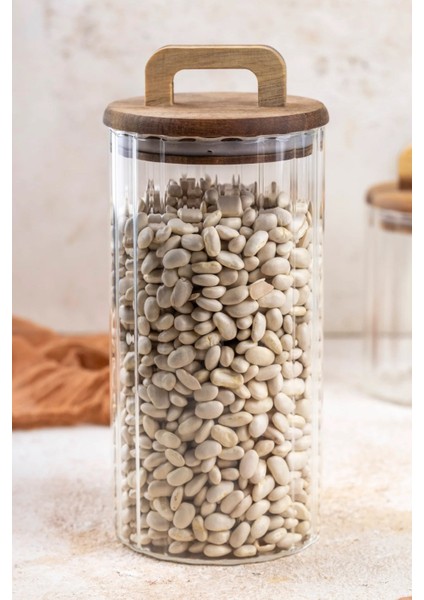 Borosilikat Cam Optik Çizgili Akasya Kapaklı Kavanoz Zahire 3200 ml fiyatları