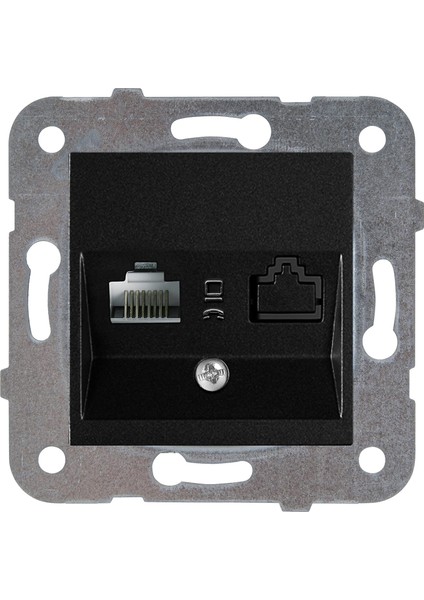 Novella Siyah +Nüm CAT5E+CAT3 Mekanizma+Düğme Kapak