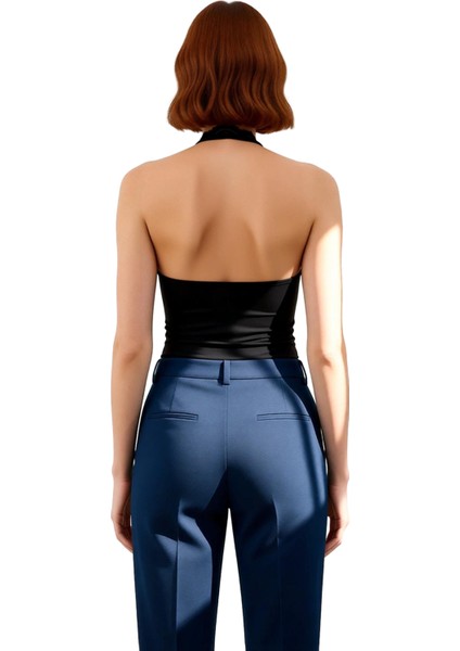 Kadın Halter Yaka Örme Üst Detaylı Dantel Kenarlı Kaliteli Şık Rahat Modern Zarif Günlük fırsatları