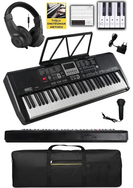 PS-1800BK-H 61 Tuşlu Kaliteli Org Dijital Ekranlı Kulaklık Çanta Notalık Adaptör Sticker Öğrenim Metodu