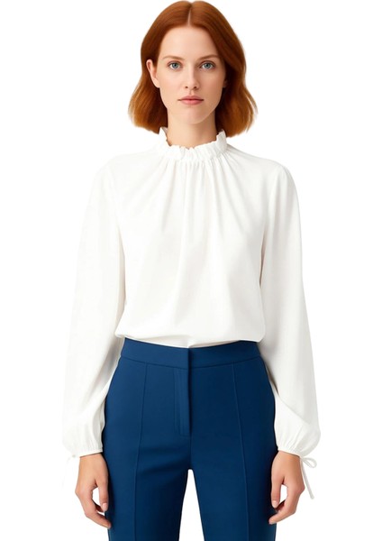 Kadın Dik Yaka Balon Kol Dokuma Bluz Şıklık ve Konfor Bir Arada Kaliteli Şık Rahat Modern Zarif modelleri