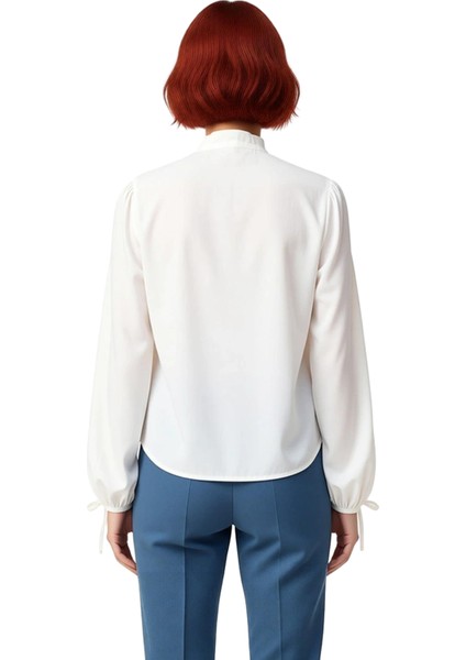 Kadın Dik Yaka Balon Kol Dokuma Bluz Şıklık ve Konfor Bir Arada Kaliteli Şık Rahat Modern Zarif fırsatları