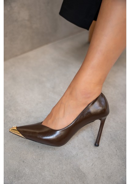 Niko Acı Kahve Gold Aksesuarlı Topuklu Ayakkabı modelleri