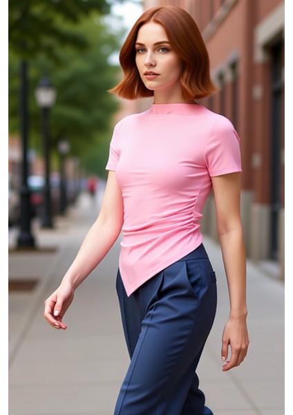 Kadın Şık Asimetrik Kesim Kayık Yaka Örme Kaliteli Şık Rahat Modern Zarif Günlük