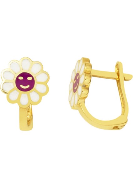 Mor Papatyalı 14 Ayar Altın Çocuk Küpesi