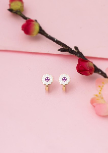 Mor Papatyalı 14 Ayar Altın Çocuk Küpesi modelleri