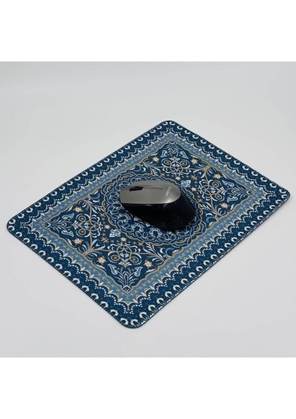 Halı Kilim Desenli Mousepad Renkli Kaymaz Kauçuk Taban 32X24CM Oyuncu/ofis Uyumlu (Mavi)