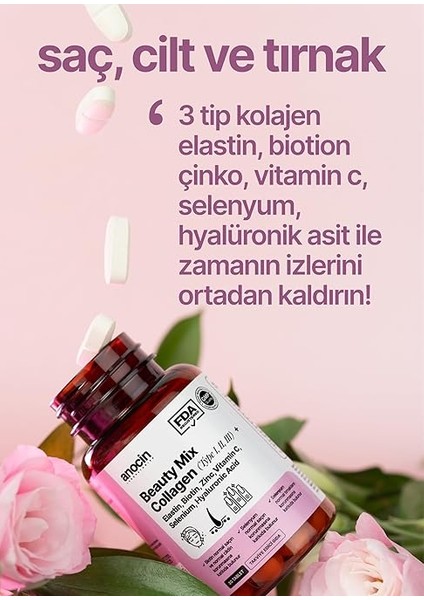 Beauty Mix Collagen Tip I,ıı,ııı +Elastin,biotin,zinc, Vitamin C, Selenyum, Hyaluronic Acid, Kolajen fırsatları