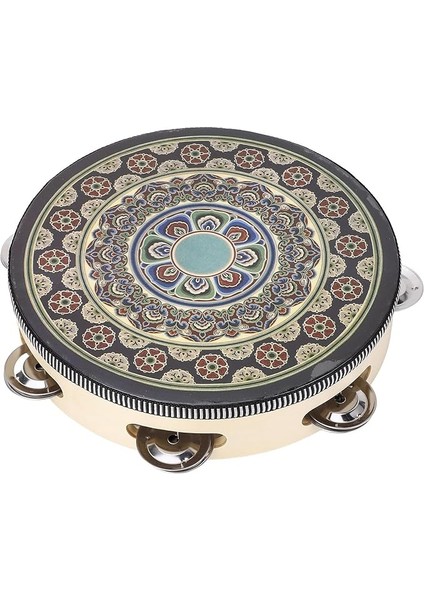 Tef, Taşınabilir 8 Inç El Düzenlenen Ahşap Davul Çan Tef Yetişkin ve Çocuklar Için Müzik Vurmalı Çalgı (Siyah Çiçek)