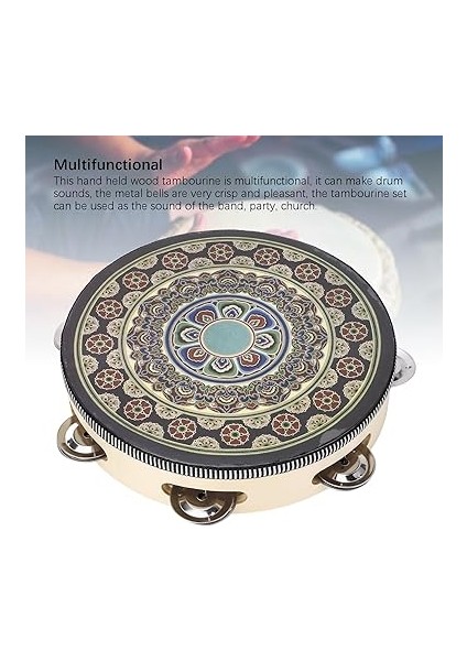 Tef, Taşınabilir 8 Inç El Düzenlenen Ahşap Davul Çan Tef Yetişkin ve Çocuklar Için Müzik Vurmalı Çalgı (Siyah Çiçek) indirimleri