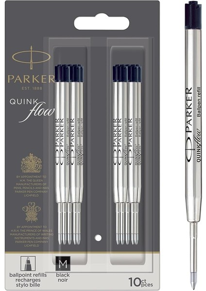 Tükenmez Kalem Yedekleri | Orta Nokta | Siyah Quinkflow Mürekkebi | 10 Sayım (Ambalaj Değişebilir)