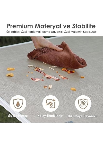 Portatif Kamp Masası, 3 Yükseklik Ayarlı, Katlanır Piknik Masası, Kolay Taşınabilir Alüminyum Masa - 120X60 - Mermer Desenli fırsatları