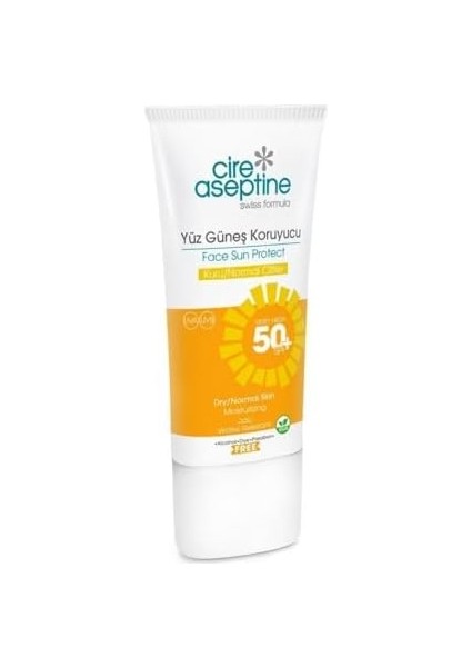 Cire Aseptine Yüz Güneş Koruyucu Kuru ve Normal Ciltler 50 Spf 50 ml