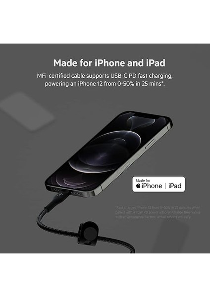 Boostcharge Pro Flex Örgülü Usb-C/lightning Kablosu, 1 M, Mfı Sertifikalı, 20 W, Hızlı Şarj Için, Pd Power Delivery Ile, iPhone 14/14 Plus, 13, 12, Pro, Max, Mini Gibi Cihazlar Için, Siyah modelleri