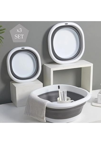 3'lü Katlanır Badya Set, Katlanabilir Akordiyon Leğen Seti, Yer Kaplamayan Çok Amaçlı Plastik Sepet, 3 Parça Saklama Kutusu fiyatları