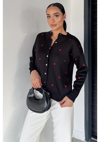 Kadın Kalp Nakışlı Triko Hırka (S-M-L Uyumludur) P-00018885 fiyatları