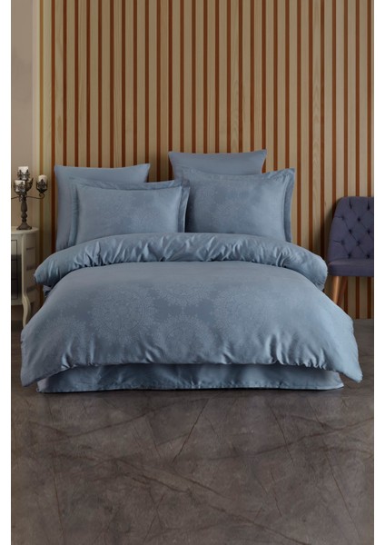 Varol (Family Size) Liyosel Jakar Nevresim Takımı - Nothingham Indigo