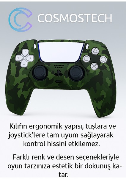 Ps5 Dualsense Joystick Koruyucu Silikon Kılıf Army Yeşil – Yüksek Kaliteli, Esnek, Army Yeşil Desenli Kaplama indirimleri