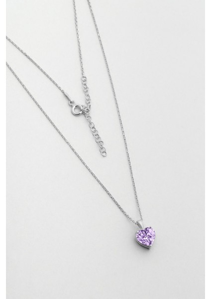 Kalp Gümüş Kolye 18 Ayar Beyaz Altın Kaplama Zirkon Taşlı 45 cm Kadınlar İçin