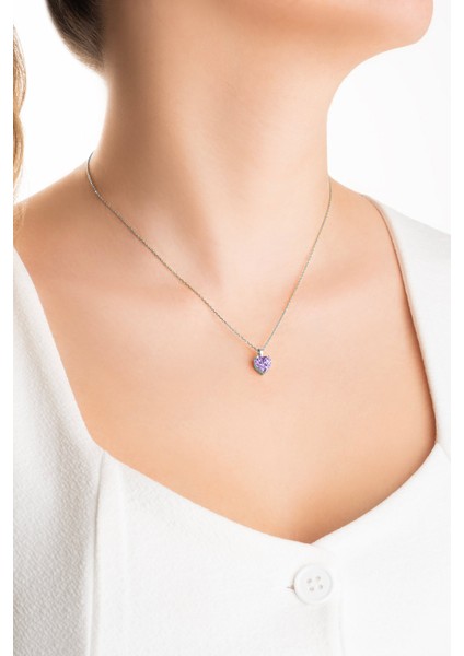 Kalp Gümüş Kolye 18 Ayar Beyaz Altın Kaplama Zirkon Taşlı 45 cm Kadınlar İçin fırsatları