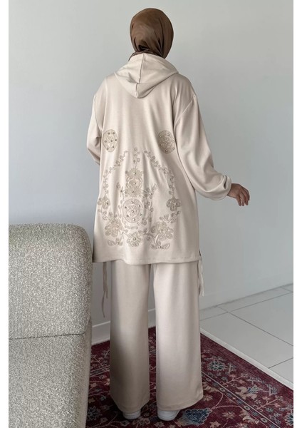 Ön Fermuarlı Kapüşonlu Tunik Bel Lastikli Pantolon Tesettür Ikili Takım P-00018943 indirimleri