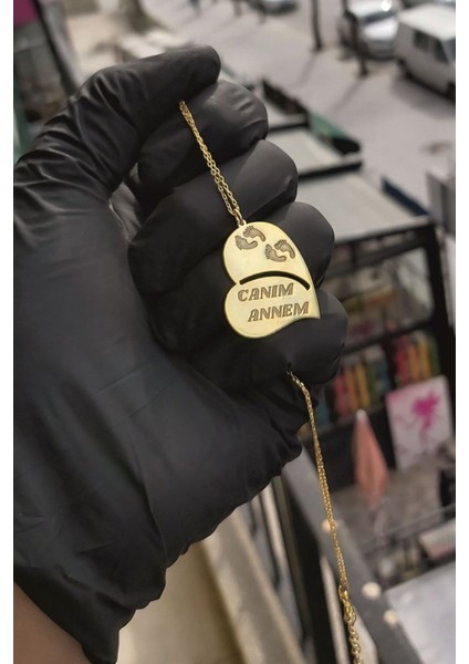 925 Ayar Gümüş 24 Ayar Altın Kaplama Canım Annem Yazılı Kalp Kolye