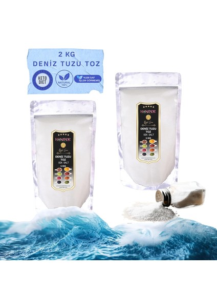 Hanzade Bitkisel Saf Deniz Tuzu Toz Öğütülmüş Iyot Ilavesiz 1 kg x 2 Adet fiyatları