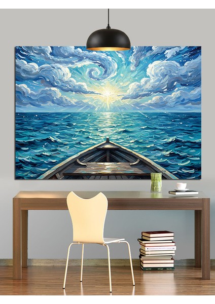 Denizde Kelebekli Kayık Manzarası Dekoratif Kanvas - Mdf Ahşap Tablo fiyatları