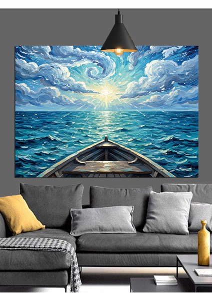 Denizde Kelebekli Kayık Manzarası Dekoratif Kanvas - Mdf Ahşap Tablo indirimleri