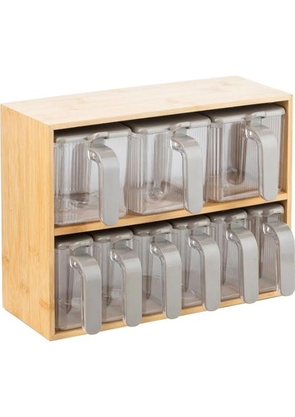 Standlı 9'lu Baharatlık Seti Takımı Kaşıklı 19 Parça Pratik Saklama Kabı