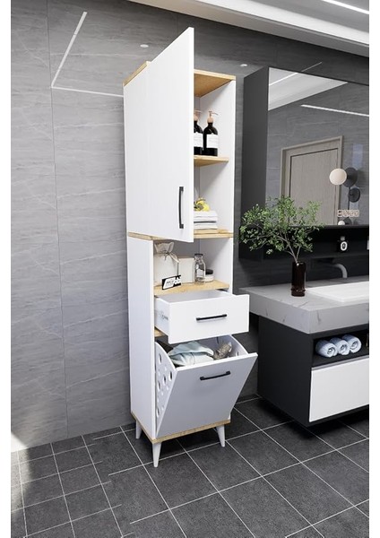 Lula Çok Amaçlı Dolap Banyo Dolabı Kirli Çamaşır Sepeti Dolabı Beyaz fırsatları