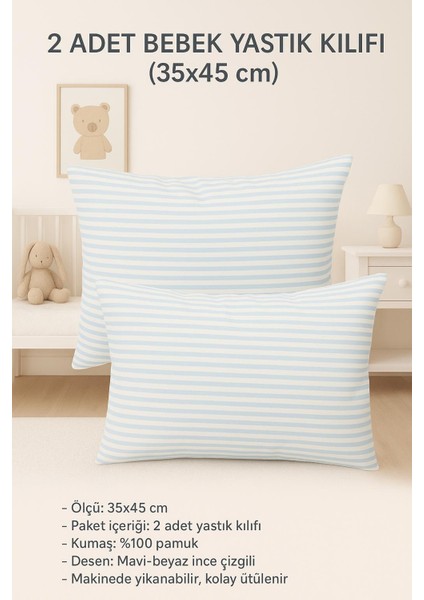 Mavi Beyaz Bebek Yastık Kılıfı 35X45 cm 2 Adet (Outlet)