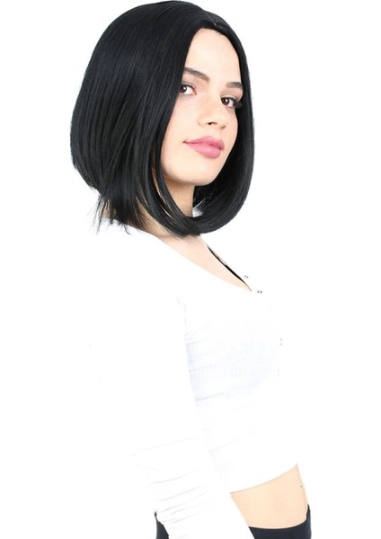 Kahkülsüz Düz Kısa Fiber Sentetik Peruk - Siyah fiyatları