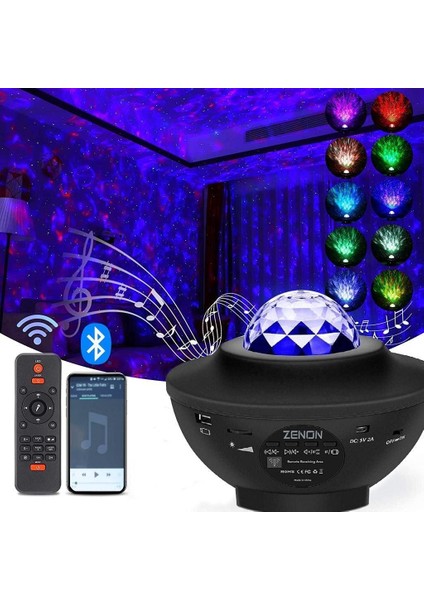 Smart Starry Projektör -Blth+Müzik+7farklı Ambians