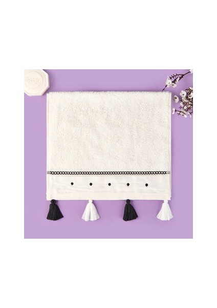 Soft Piene El Havlusu - Ekru / Siyah - 30X50 cm