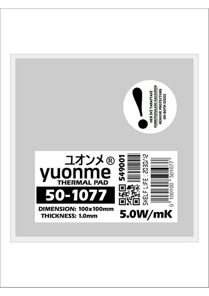 Termal Ped / Thermal Pad 1.0mm 5.0W/MK 100X100MM 50-1077