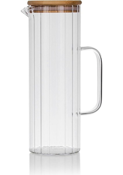 1000ML Bambu Kapaklı Borosilikat Cam Yağlık & Sürahi – Şık, Dayanıklı ve Sağlıklı Saklama Çözümü (8cm x 20CM)