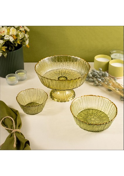 Rita 3'lü Cam Kase Seti Yeşil Altın Fileli fiyatları