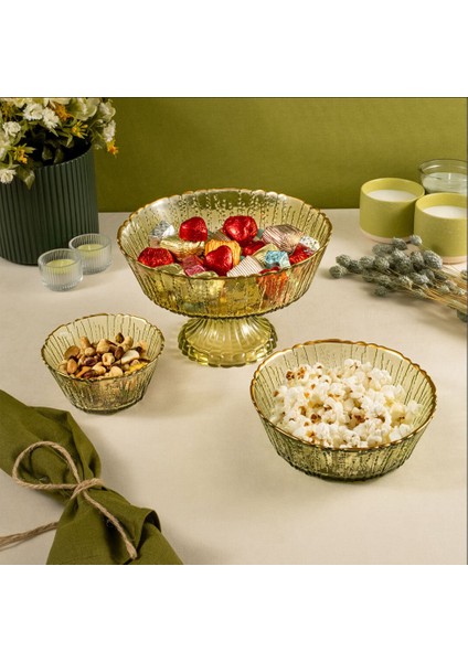 Rita 3'lü Cam Kase Seti Yeşil Altın Fileli modelleri